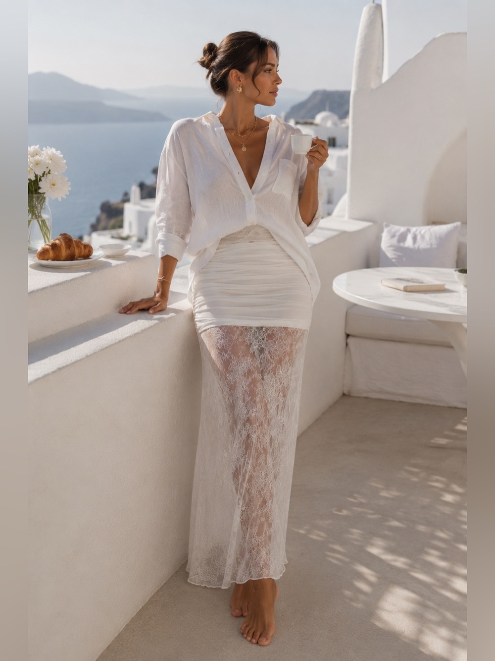 Meshki White Lace Maxi Skirt